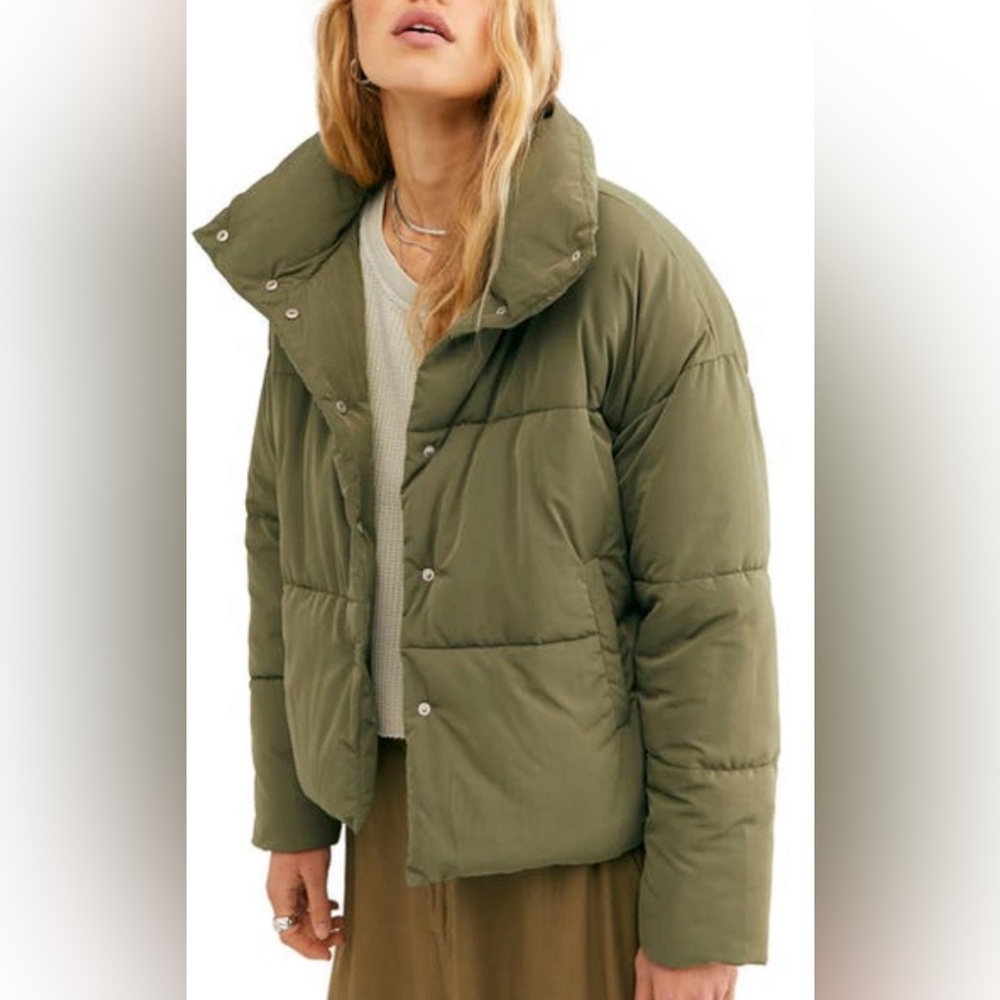 Free People Puffer Coat in Olive